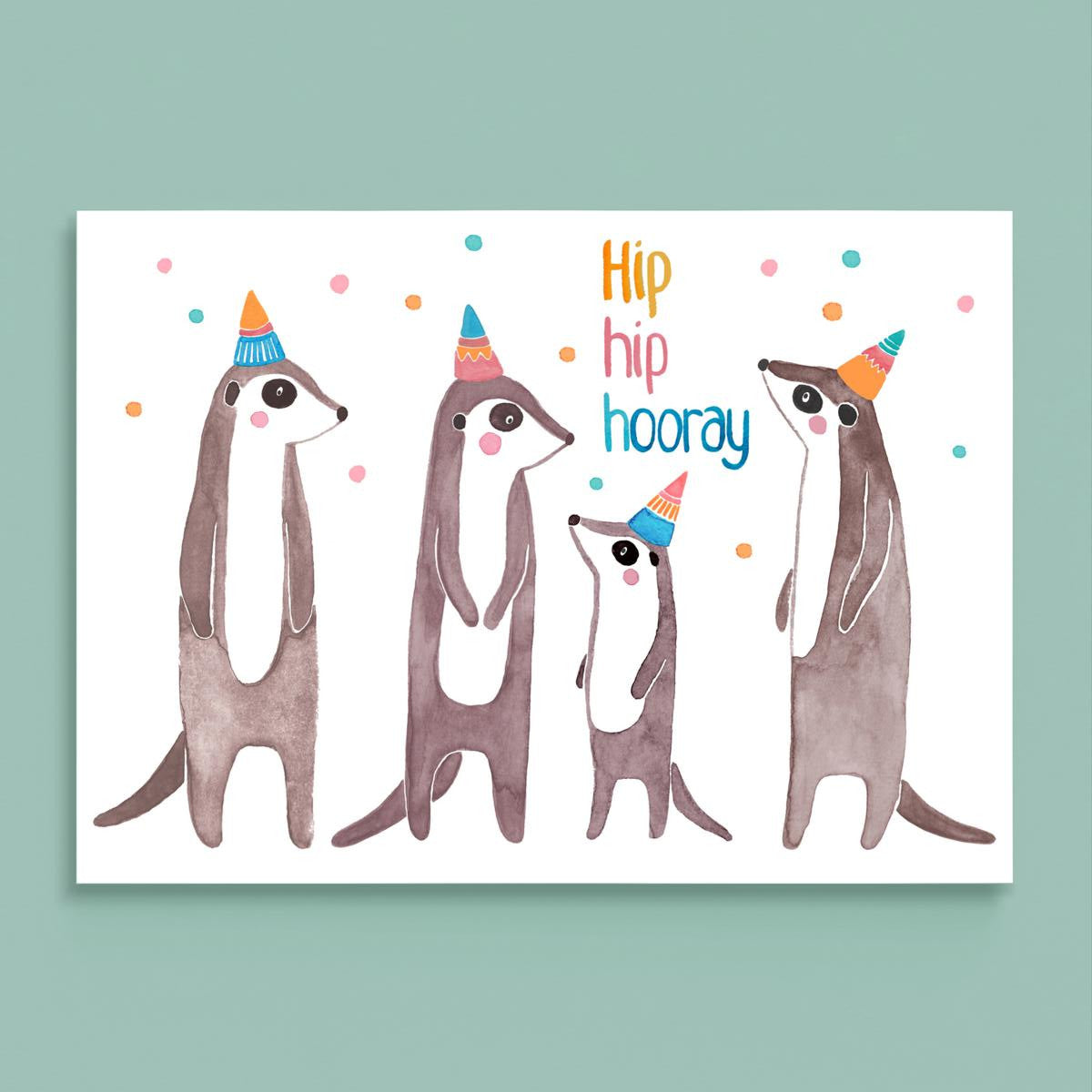 Postkarte *Hip Hip Hooray* mit Erdmännchen