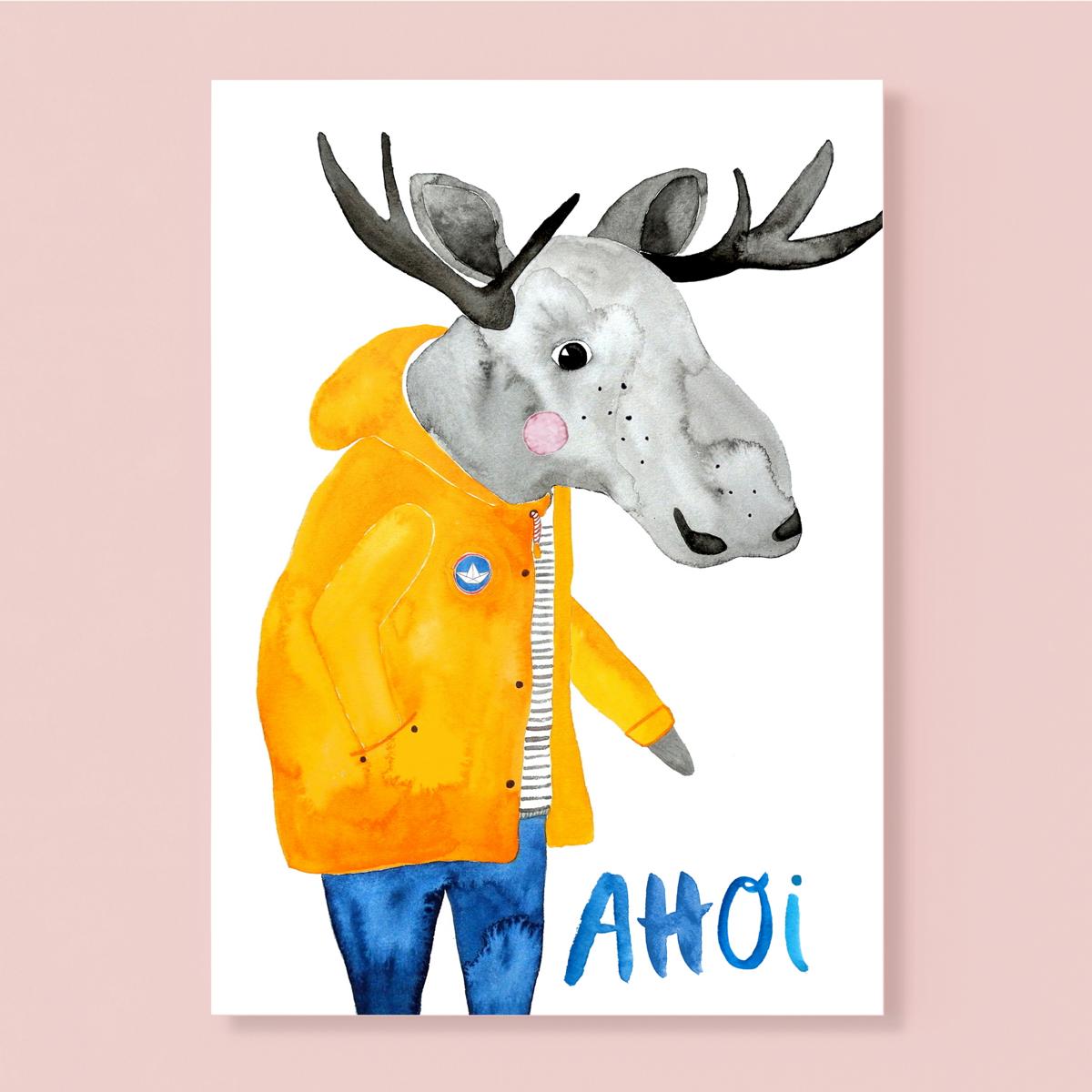 Postkarte *Ahoi* mit Elch