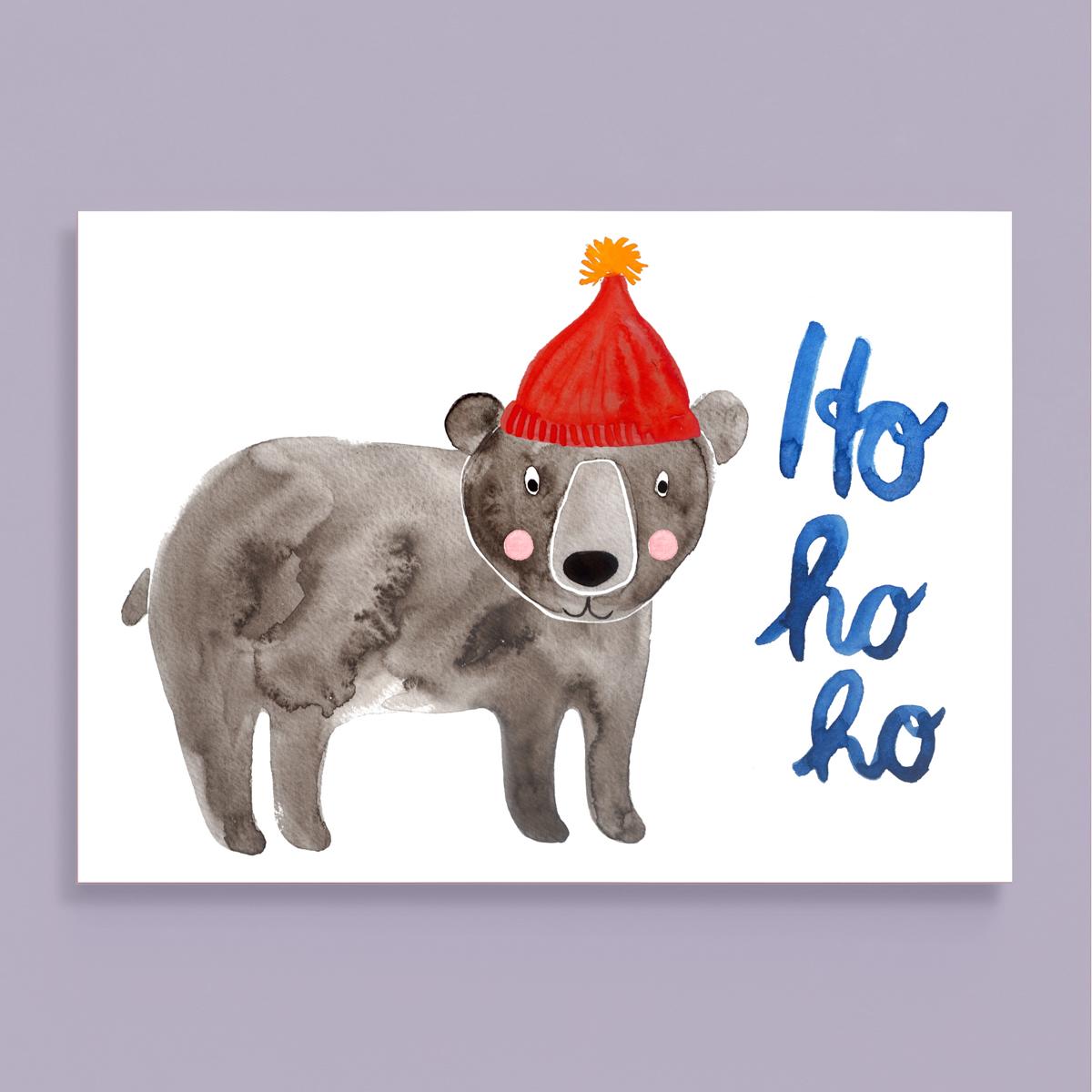 Weihnachtskarte *Ho Ho Ho* mit Bär