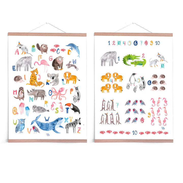 Set ABC Poster & Zahlenposter *Tiere* (pastell)