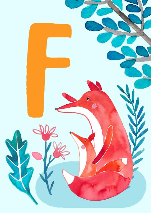 ABC Karte "F wie Fuchs“ (Tier ABC)