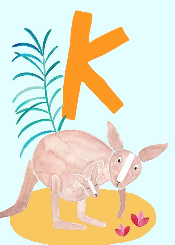 ABC Karte "K wie Känguru“ (Tier ABC)