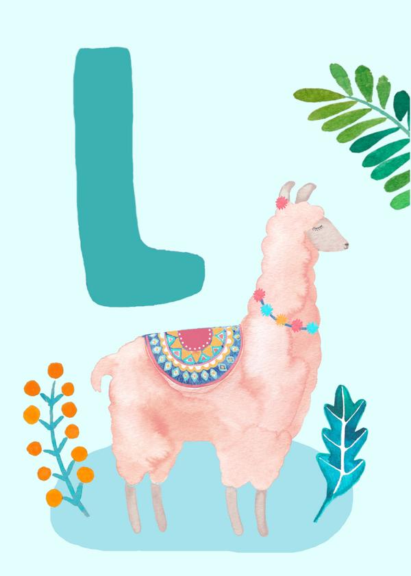 ABC Karte "L wie Lama“ (Tier ABC)