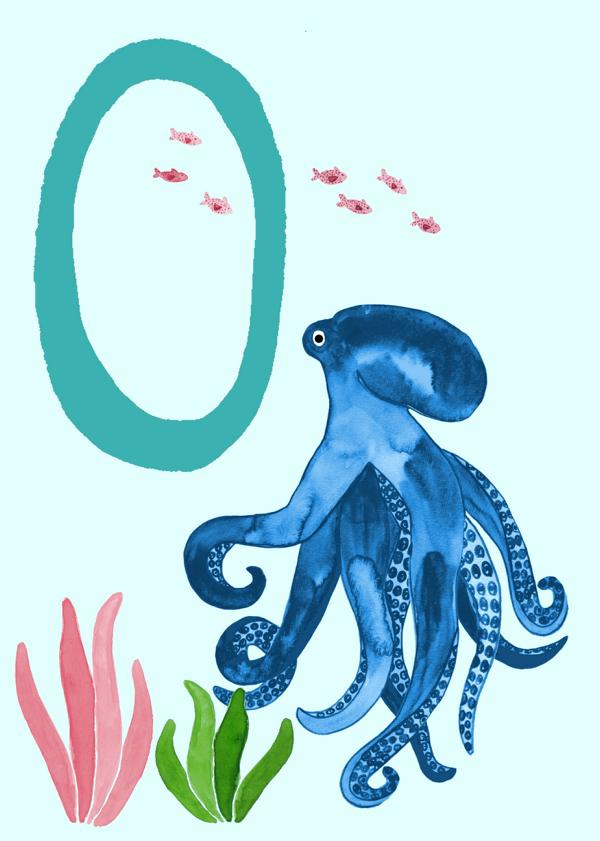 ABC Karte "O wie Oktopus“ (Tier ABC)