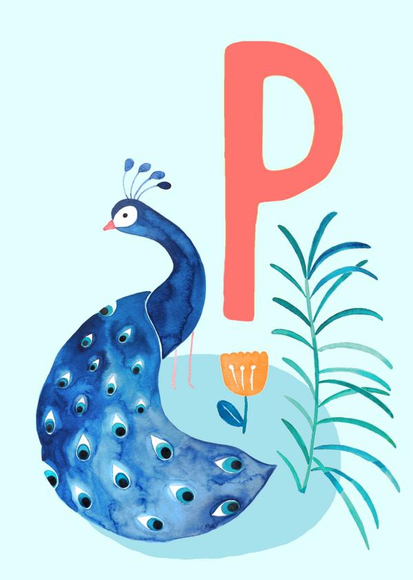 ABC Karte "P wie Pfau" (Tier ABC)