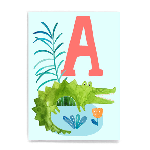 ABC Karte "A wie Alligator“ (Tier ABC)