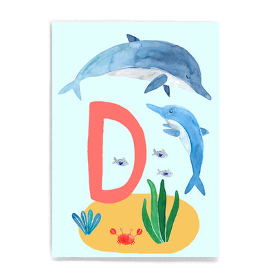 ABC Karte "D wie Delphin (Tier ABC)