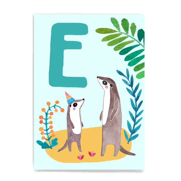 ABC Karte "E wie Erdmännchen"