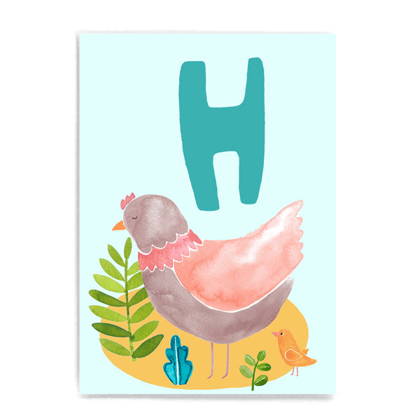 ABC Karte "H wie Henne* (Tier ABC)
