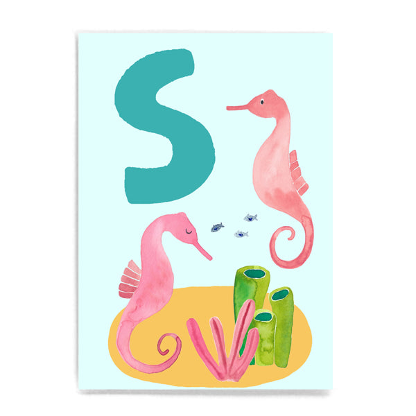 ABC Karte "S wie Seepferdchen“ (Tier ABC)