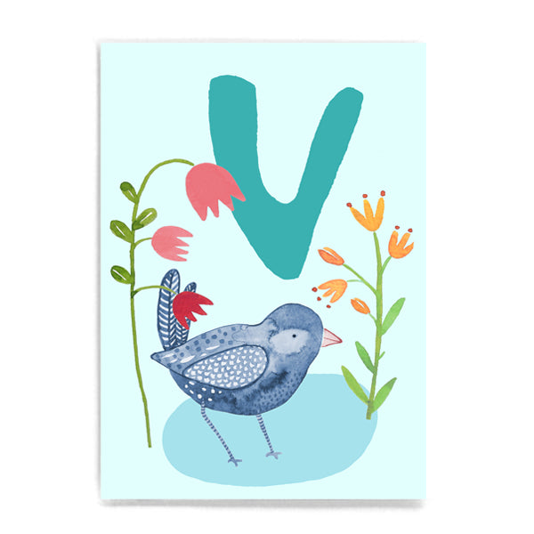 ABC Karte "V wie Vogel"