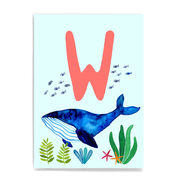 ABC Karte "W wie Wal“ (Tier ABC)