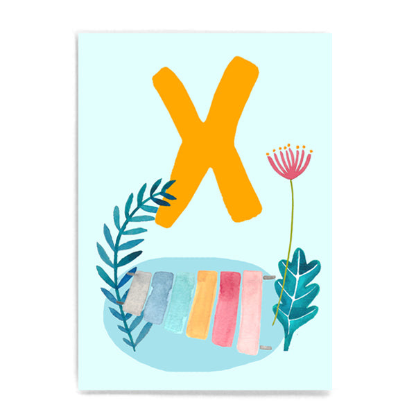ABC Karte "X wie Xylophon“ (Tier ABC)