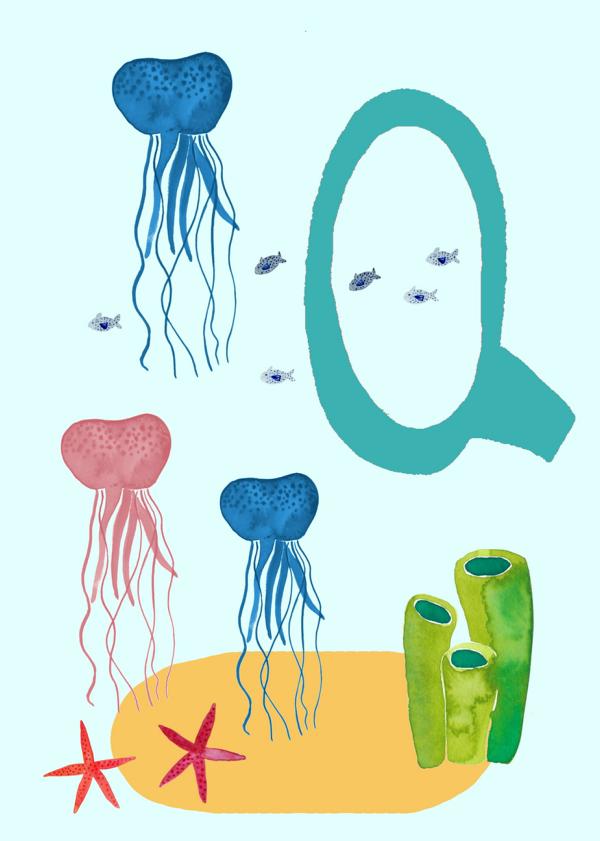 ABC Karte "Q wie Qualle“ (Tier ABC)